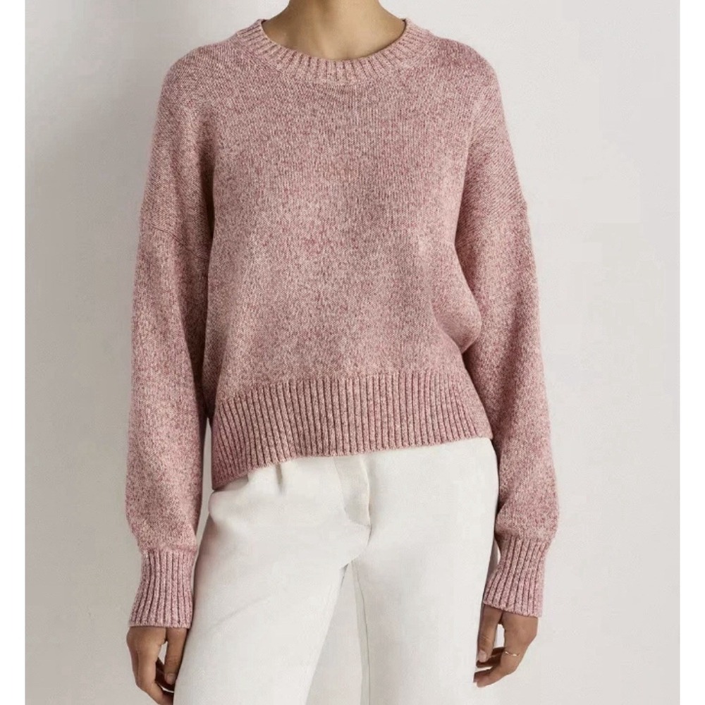 Quince 100% Organic Cotton Boyfriend Crew Sweater Marled Rose Pink Sz XL Slouch